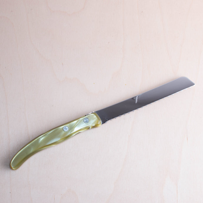 Claude Dozorme Olive Green Acrylic Handled Tomato Knife