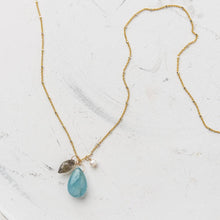 Load image into Gallery viewer, Original Hardware Jewelry - Necklaces Aquamarine Smooth Pear Opera Necklace with Labradorite and Pearl
