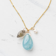 Load image into Gallery viewer, Original Hardware Jewelry - Necklaces Aquamarine Smooth Pear Opera Necklace with Labradorite and Pearl
