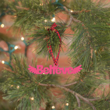 Load image into Gallery viewer, Spunky Fluff Proudly handmade in South Dakota, USA Believe Tiny Word Ornament

