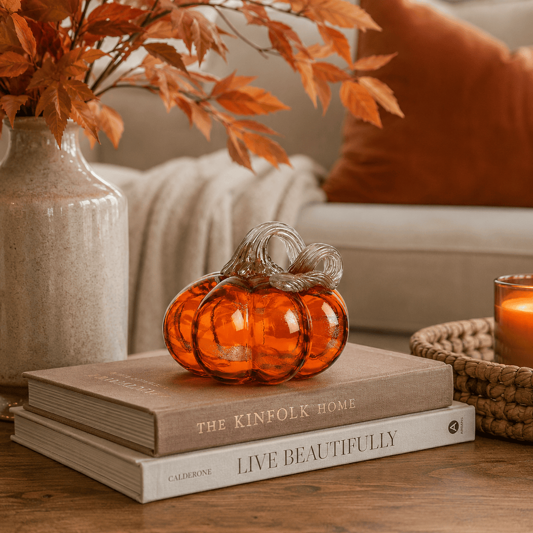 Diamond Star Home Decor - Holiday - Other Blown Glass Pumpkin Mottled Orange