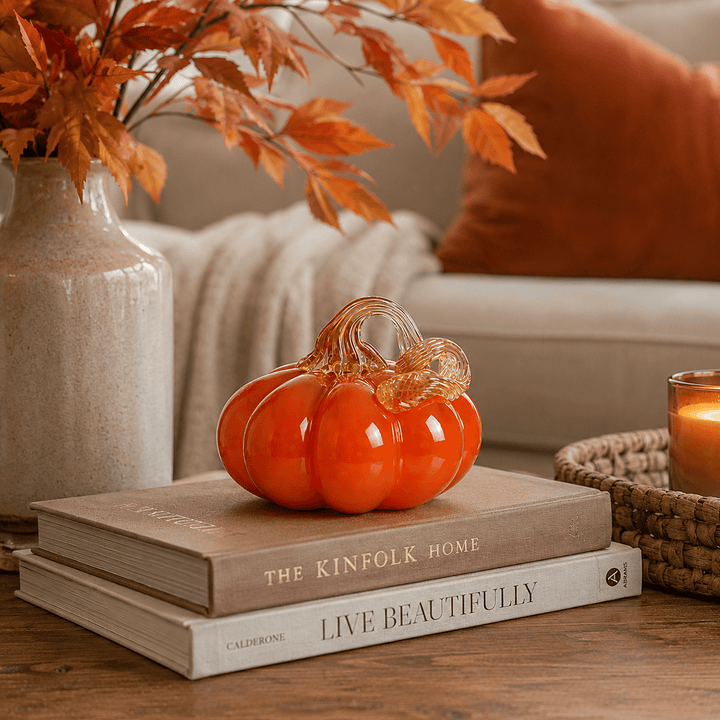 Diamond Star Home Decor - Holiday - Other Blown Glass Pumpkin Opaque Orange