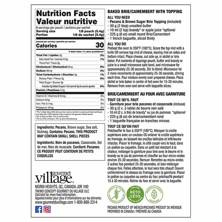 Gourmet Du Village Baking Mixes Brie Topping Mix Pecan Brown Sugar