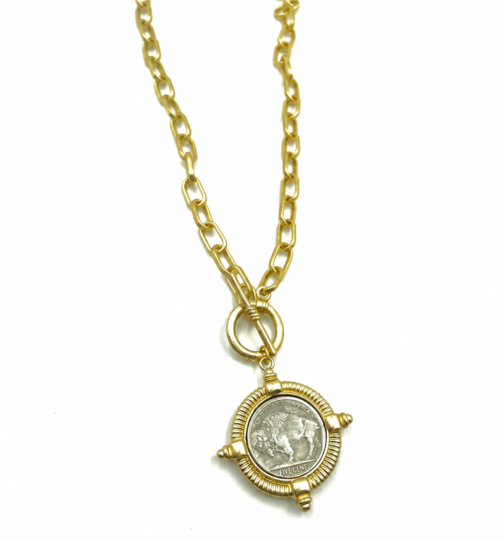 LJ Sonder Jewelry - Necklaces Gold/Gold Buffalo Coin Toggle Necklace