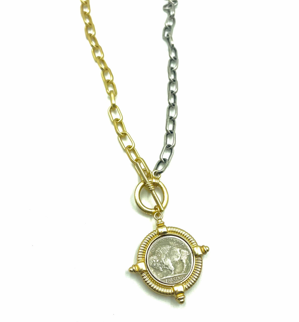 LJ Sonder Jewelry - Necklaces Gold/Silver Buffalo Coin Toggle Necklace