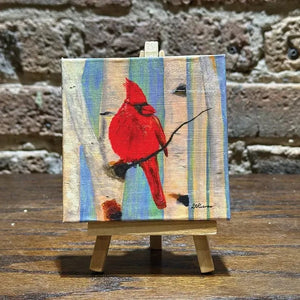 Printed Canvas Decor Cardinal and Birch Artwork & Easel