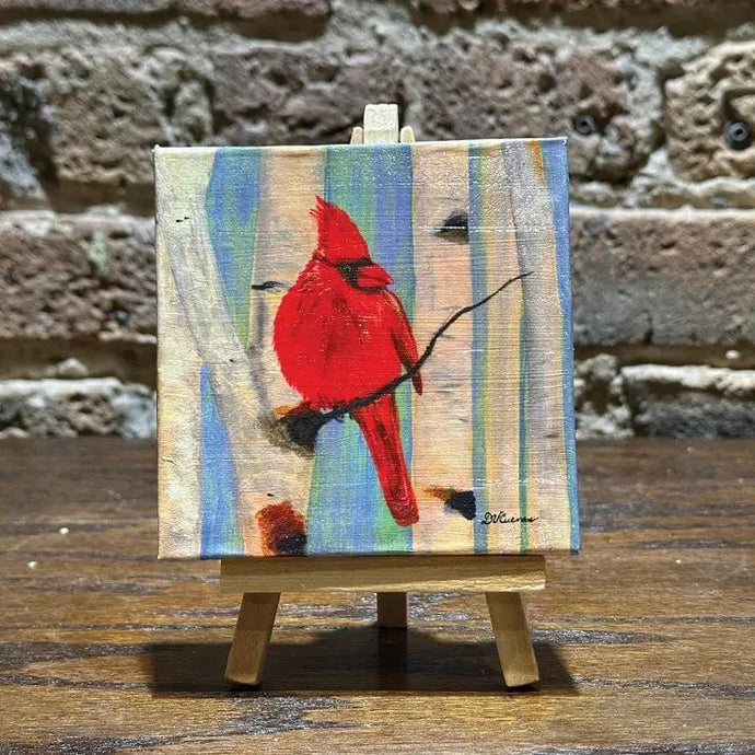 Printed Canvas Decor Cardinal and Birch Artwork & Easel
