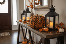 Load image into Gallery viewer, Collins Painting &amp; Design Home Decor - Seasonal Cat Print Fabric Pumpkin – Extra Large | Orange &amp; Black Halloween Decor
