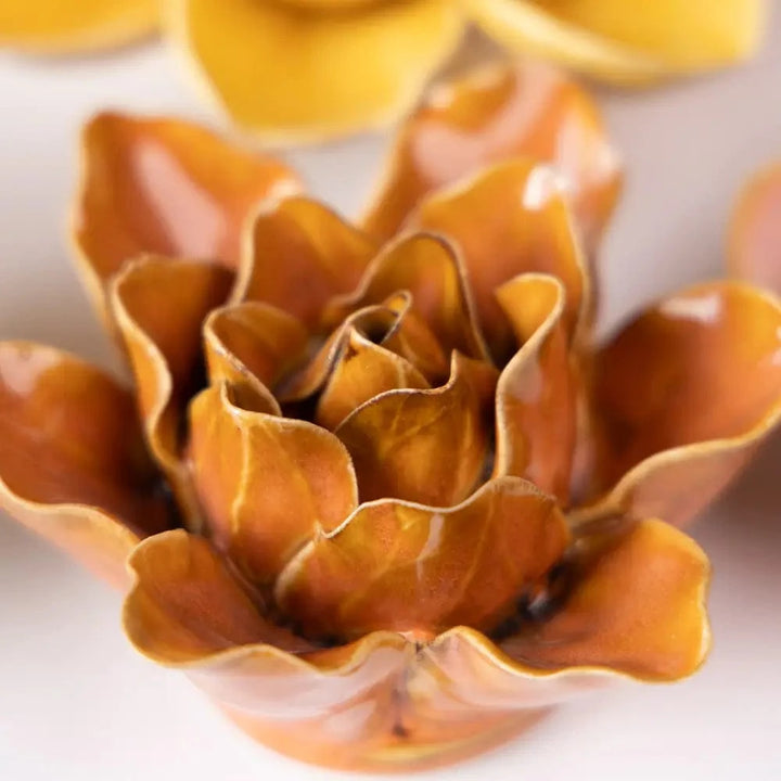 Chive Home Decor - Home Accent Ceramic Flower Burnt Orange Stargazer Lily