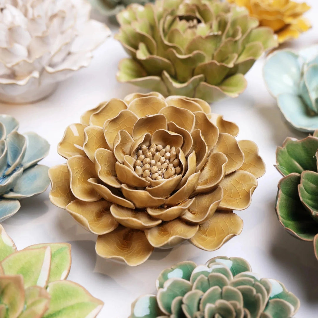 Chive Home Decor - Home Accent Ceramic Flower Caramel Charm Peony