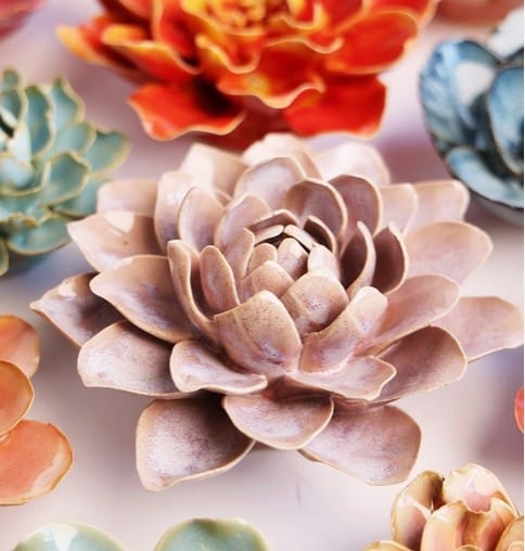 Chive Home Decor - Home Accent Ceramic Flower Pink Sand Starbrite Water Lily