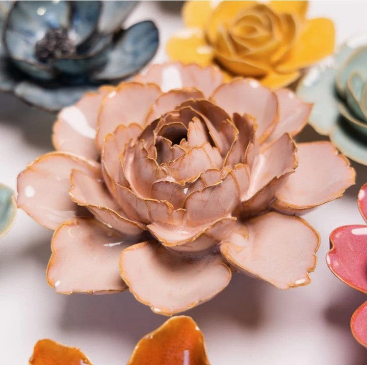 Chive Home Decor - Home Accent Ceramic Flower Rose Pink Camellia