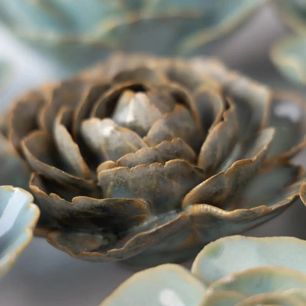 Chive Home Decor - Home Accent Ceramic Flower Wall Art Blue Green Cabbage Flower
