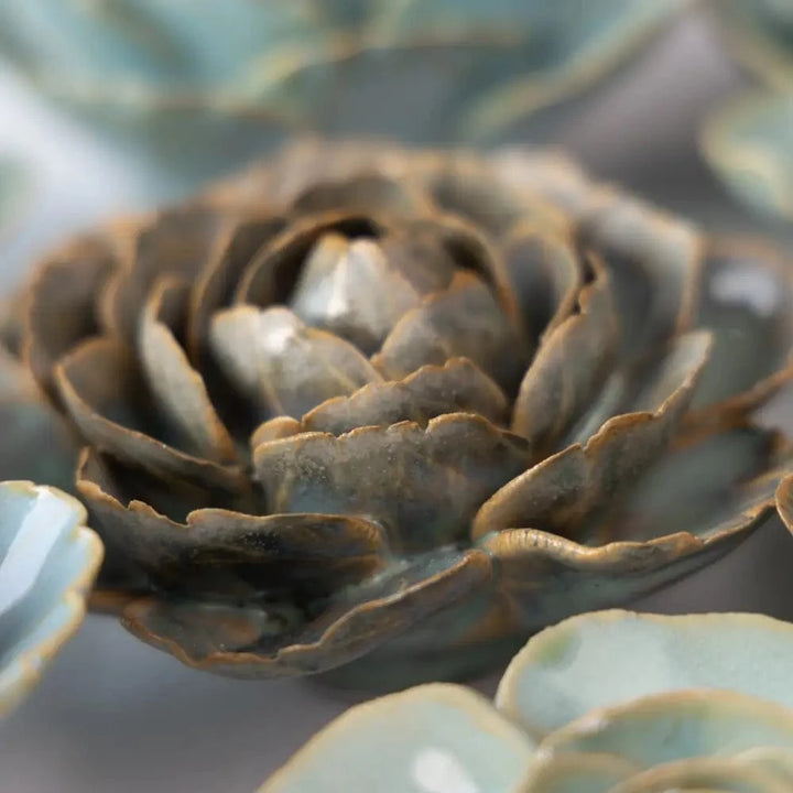 Chive Home Decor - Home Accent Ceramic Flower Wall Art Blue Green Cabbage Flower