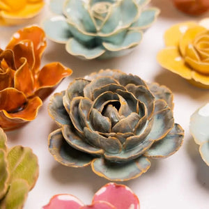 Chive Home Decor - Home Accent Ceramic Flower Wall Art Blue Green Cabbage Flower