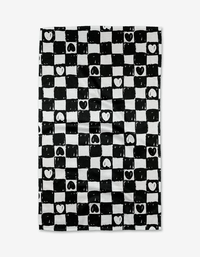 Geometry Towels Checkered Hearts Tea Towel