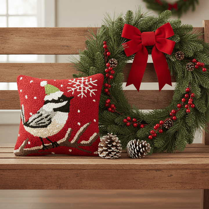 Peking Handicraft Pillow Chickadee w/Snowflake  Pillow