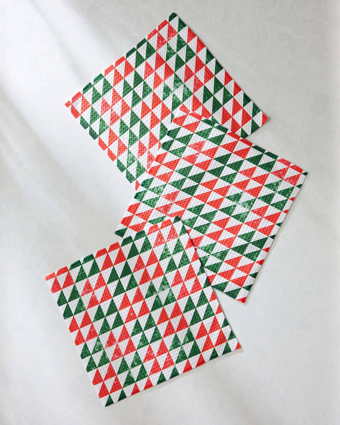 Geometry Christmas Evergreen Dishcloth Set