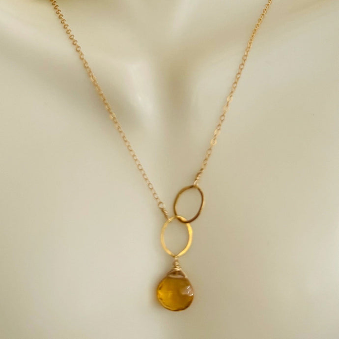 Judy Brandon Jewelry - Necklaces Citrine/Gold Circle Drop Gem Necklace