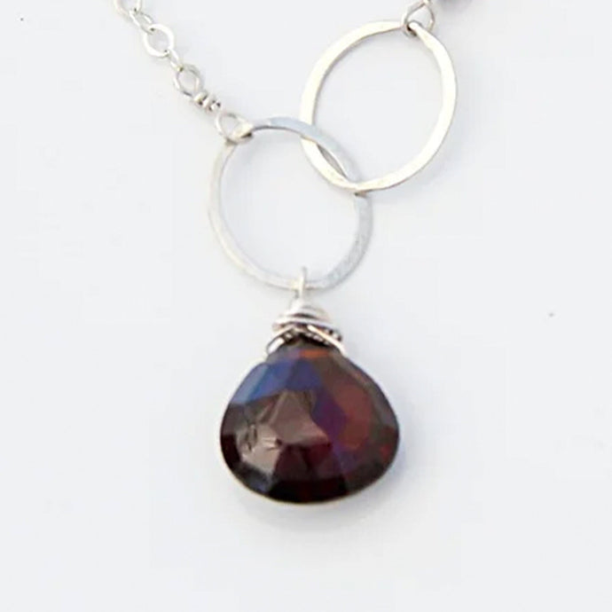 Judy Brandon Jewelry - Necklaces Garnet/Silver Circle Drop Gem Necklace