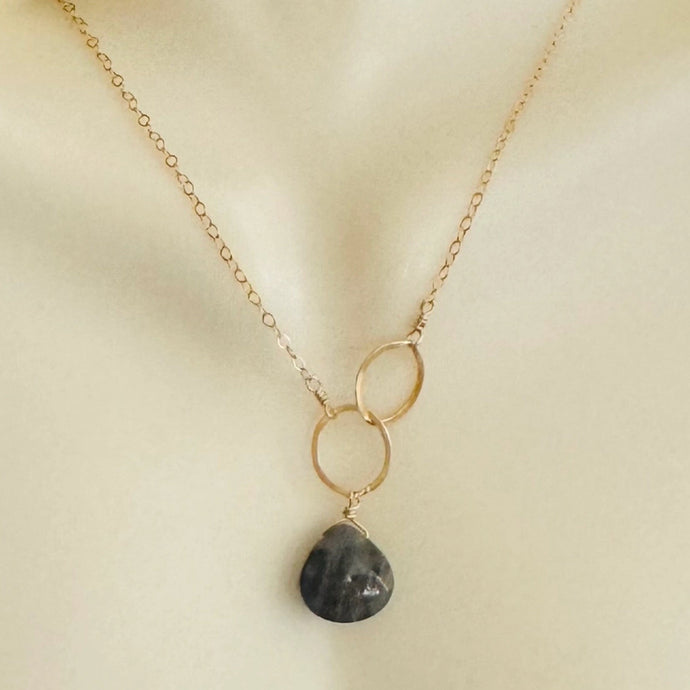 Judy Brandon Jewelry - Necklaces Labradorite/Gold Circle Drop Gem Necklace