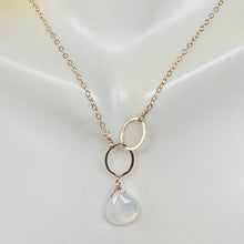 Load image into Gallery viewer, Judy Brandon Jewelry - Necklaces Rainbow Moonstone/Gold Circle Drop Gem Necklace
