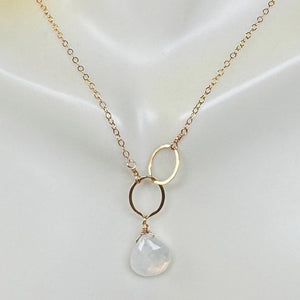 Judy Brandon Jewelry - Necklaces Rainbow Moonstone/Gold Circle Drop Gem Necklace