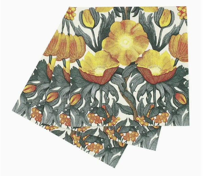 Rock Flower Paper Home Decor - Linens Cocktail Napkin Icelandic Poppies Gold