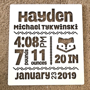 Spunky Fluff Proudly handmade in South Dakota, USA Custom Birth Stat Sign