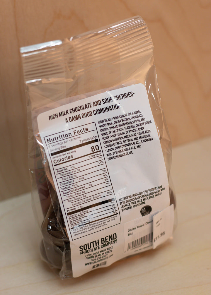 The South Bend Chocolate Company Damn Good Dark Chocolate Covered Michigan Cherries