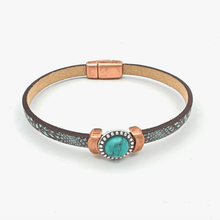 Load image into Gallery viewer, Montana Leather Designs Turquoise and Brown Print DC Laredo Bracelets
