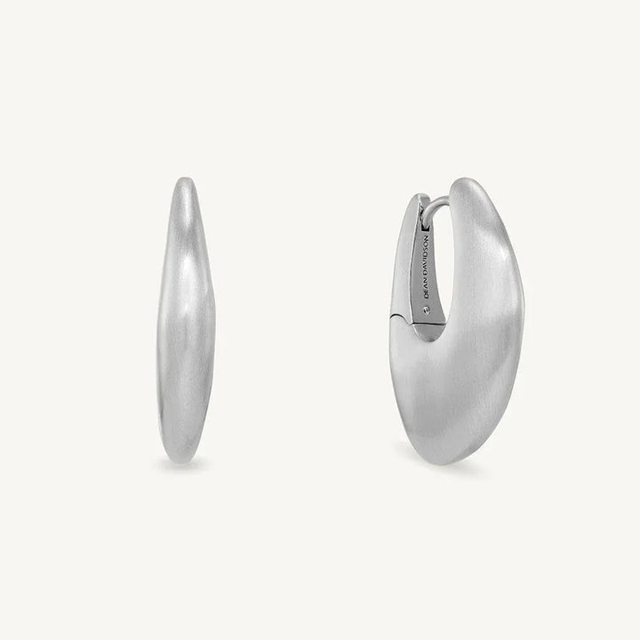 Dean Davidson Serra Hinged Hoops in brushed silver, side profile