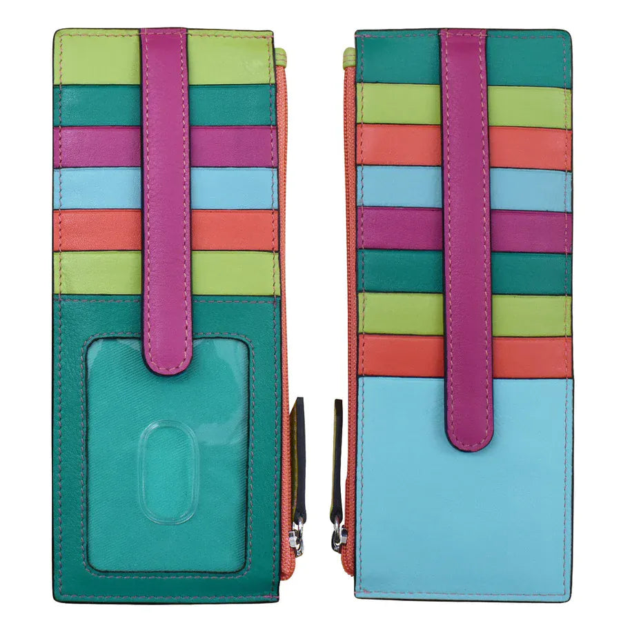 ili New York Paradise Multi Double Sided Credit Card Holder, Leather Card Holder with Zip Pocket, Double Long Card Case