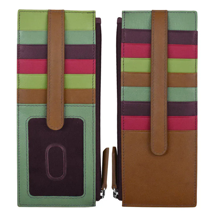ili New York Sage Multi Double Sided Credit Card Holder, Leather Card Holder with Zip Pocket, Double Long Card Case