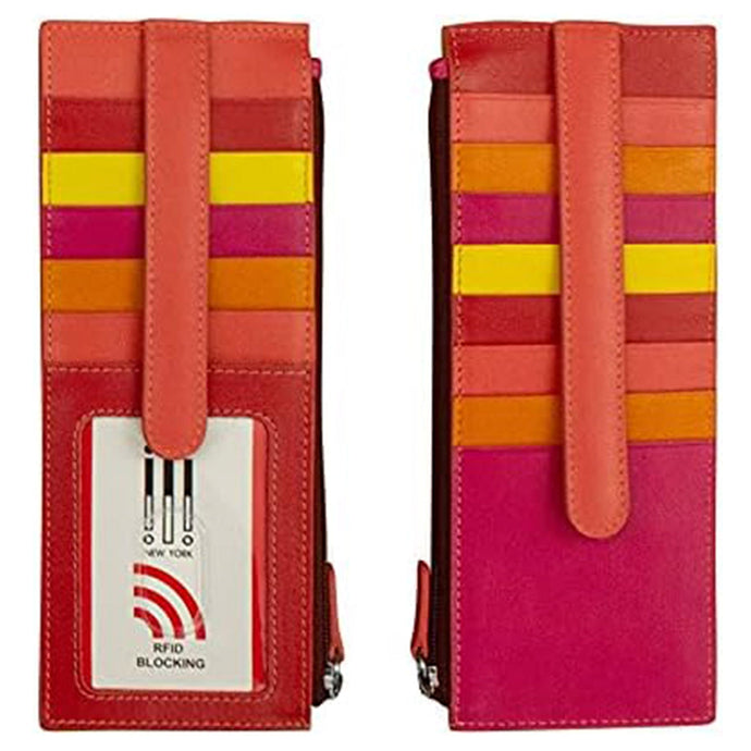 ili New York Sunset Multi Double Sided Credit Card Holder, Leather Card Holder with Zip Pocket, Double Long Card Case