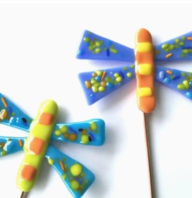 Fish Tales Gallery Home Decor - Garden - Outdoor Dragonfly Plant Picks | Handcrafted Fused Glass Garden Stakes
