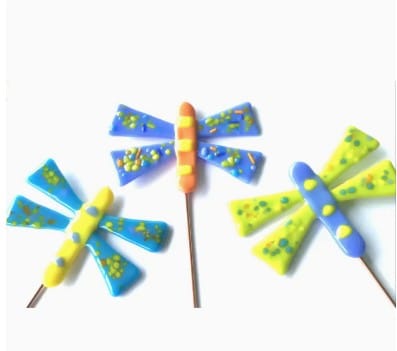 Fish Tales Gallery Home Decor - Garden - Outdoor Dragonfly Plant Picks | Handcrafted Fused Glass Garden Stakes