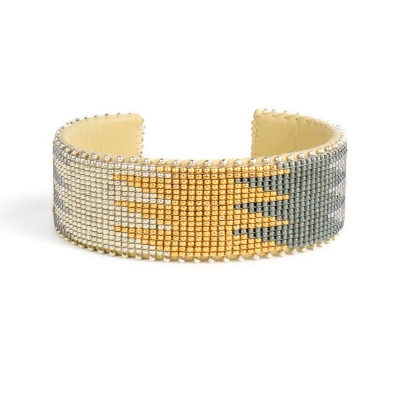 Etkie Jewelry Drew Beaded Glass Cuff Nickel -Large