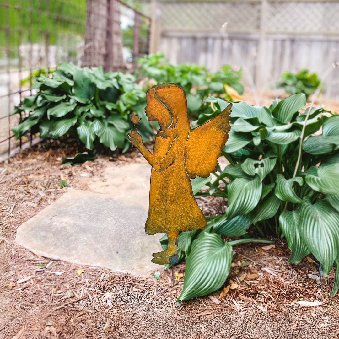 Prairie Dance Proudly Handmade in South Dakota, USA Small Enchanting Rusted Metal Girl Garden Angel