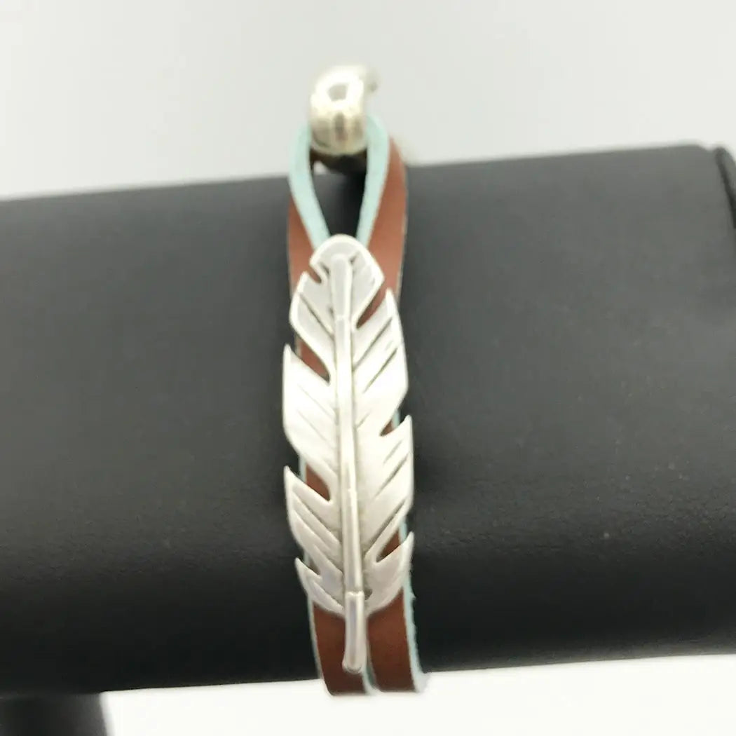 Montana Leather Designs Jewelry - Bracelets Feather Bracelet Tan/Tq Edge Medium