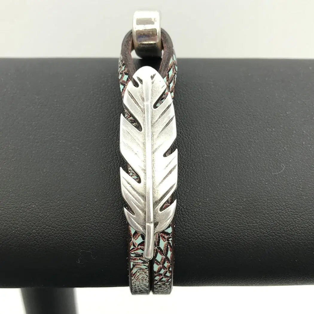 Montana Leather Designs Jewelry - Bracelets Feather Bracelet Turq/Brown Medium