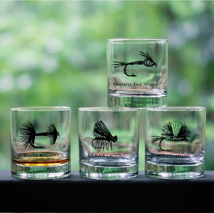 Vital Industries Barware Fly Fishing Rocks Glass | Screen Printed Old Fashioned Glass