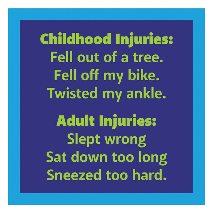 Drinks on Me Coasters Cards Funny Childhood Injuries Card, Getting Old Greeting Card