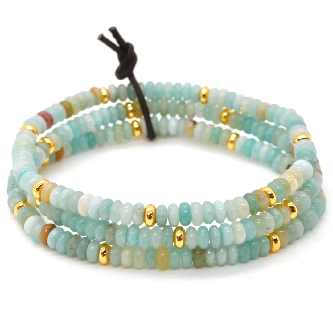 Lizou Jewelry - Bracelets Amazonite &amp; Gold Gemstone Bracelet