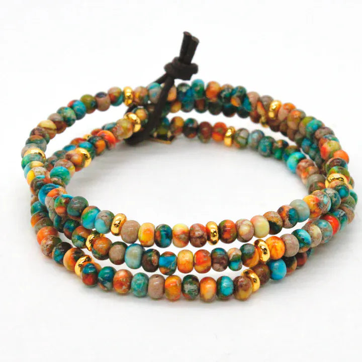 Lizou Jewelry - Bracelets Rainbow Jasper &amp; Gold Gemstone Bracelet