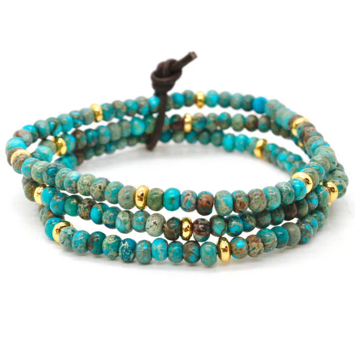 Lizou Jewelry - Bracelets Turquoise Jasper &amp; Gold Gemstone Bracelet