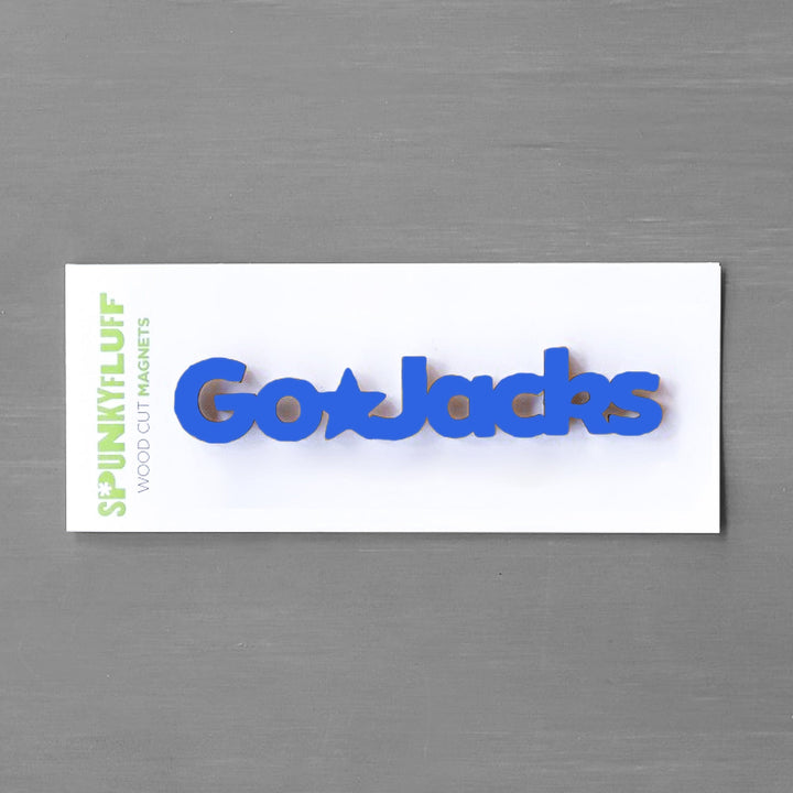 Spunky Fluff Proudly handmade in South Dakota, USA Cobalt Blue Go Jacks!-Tiny Word Magnet