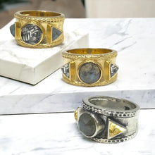Load image into Gallery viewer, TAT2 Designs Jewelry - Rings Gold Band Labradorite Coin Tre Ring
