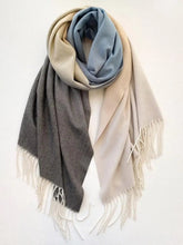 Load image into Gallery viewer, Winding River Unclassified Gray / White Tri-tone Reversible Wrap – Artisan Shawl
