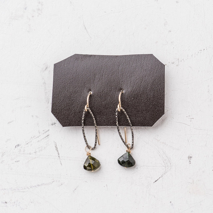 Original Hardware Jewelry - Earrings Green Tourmaline Drop and Black Shimmer Link Earrings